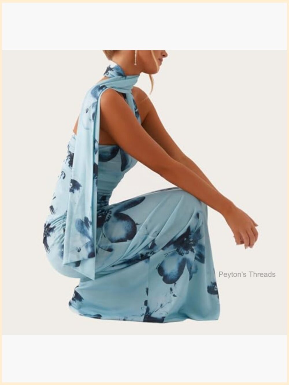 Strapless Bodycon Floral Maxi Dress with Scarf Mesh Layer Cocktail Party - Picture 6 of 7